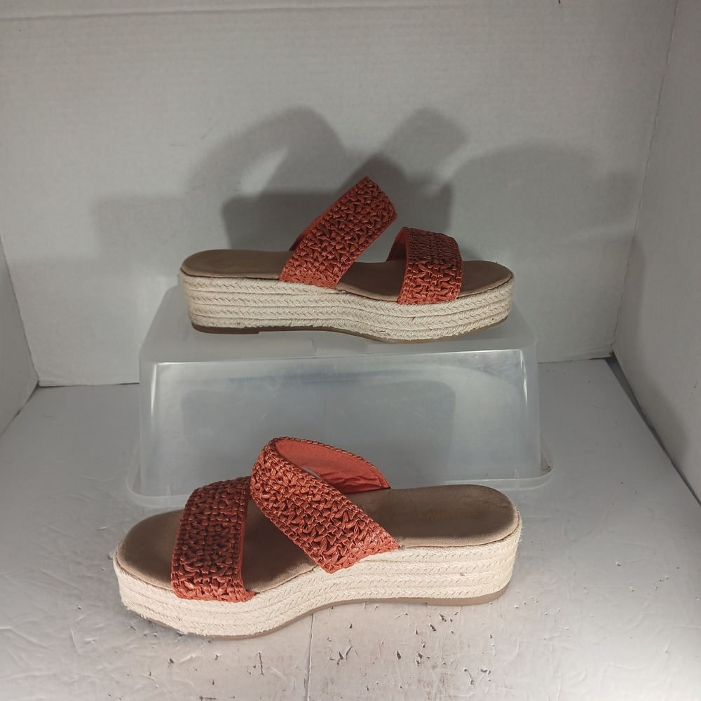 Old Navy Two Band Espadrille Sandals 7 Gingerspice Woven Platform Boho Wedge - Picture 2 of 10
